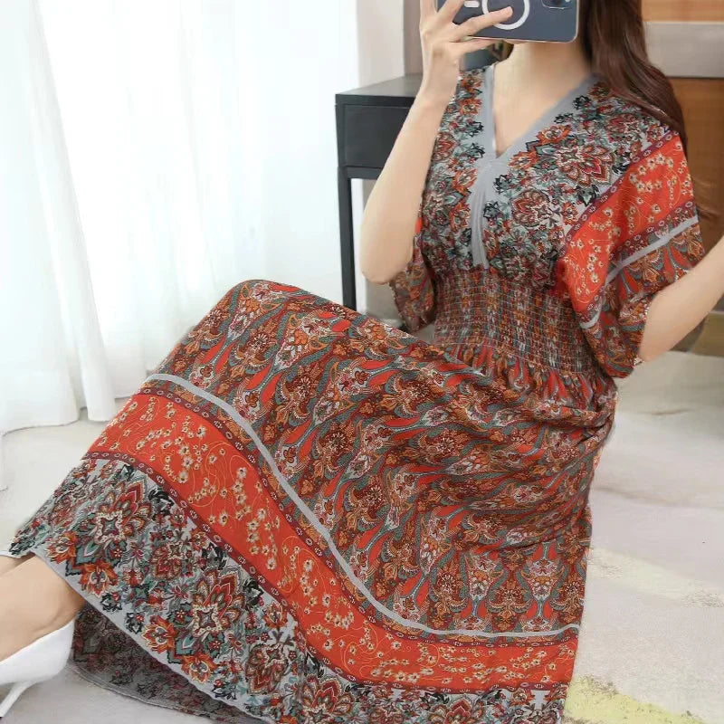 Zayana | Bohemian jurk met print voor dames – Lange, nonchalante boho-maxi-zomerjurk