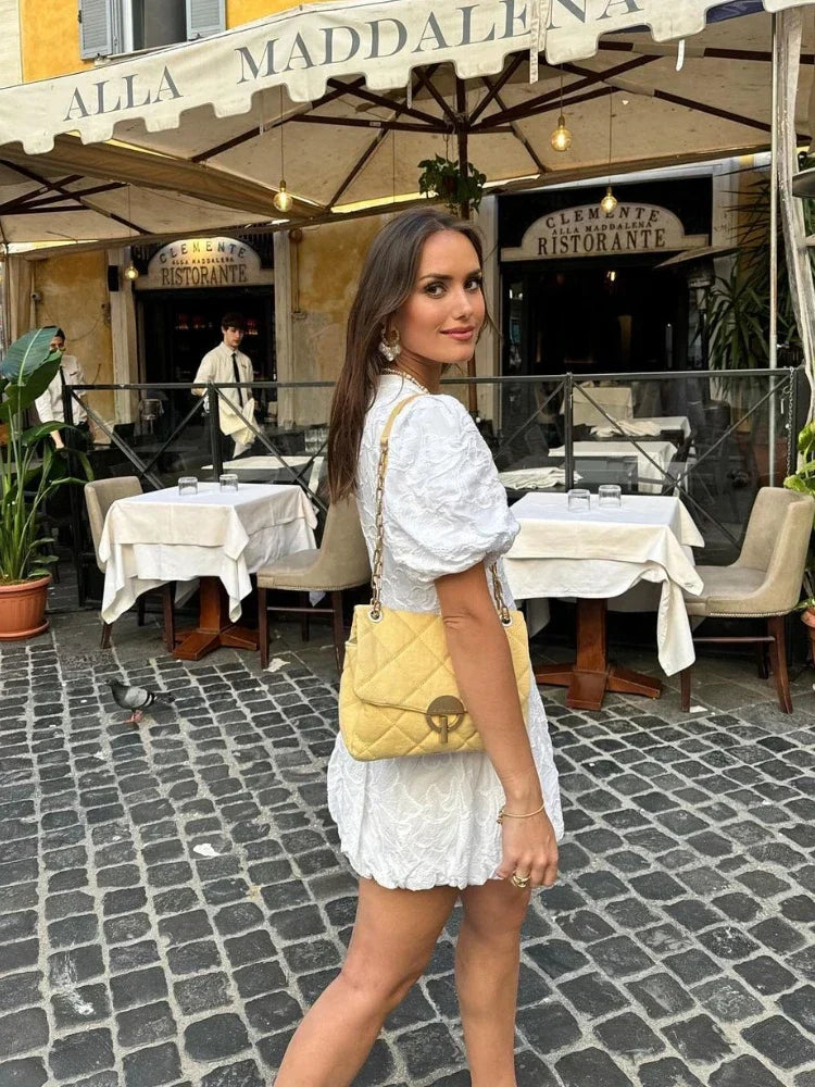 Jessalira | Dames Elegante V-hals Mini-jurk – Geborduurde Jurk met Pofmouwen