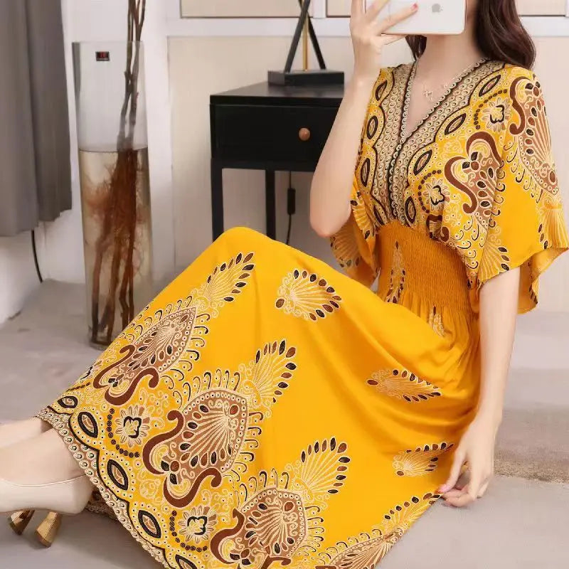 Zayana | Bohemian jurk met print voor dames – Lange, nonchalante boho-maxi-zomerjurk