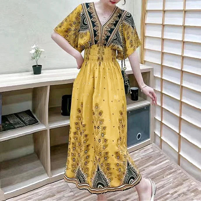 Zayana | Bohemian jurk met print voor dames – Lange, nonchalante boho-maxi-zomerjurk