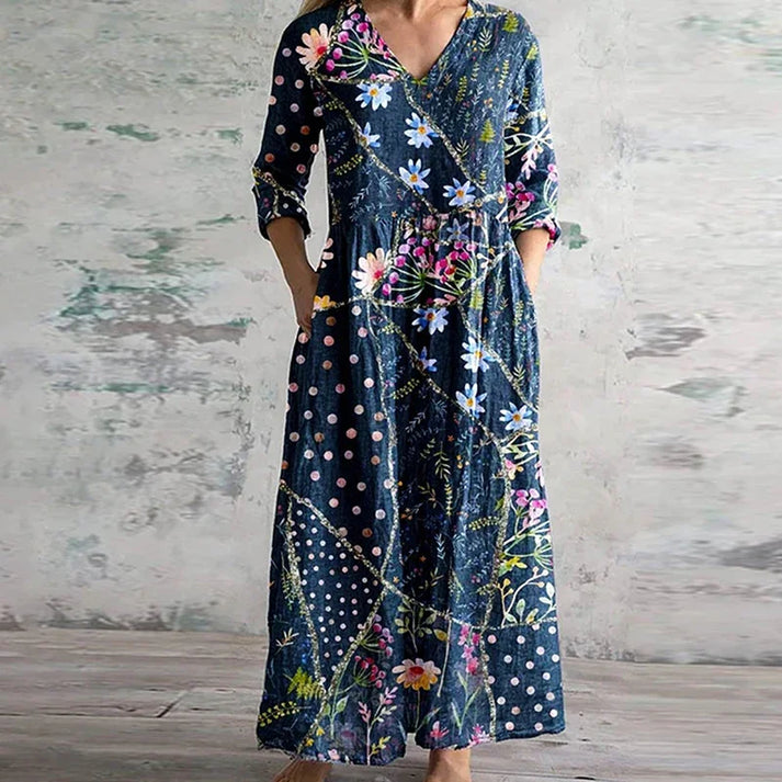Hartley | Dames Elegante Bloemenjurk – Casual Midi Jurk met Lange Mouwen