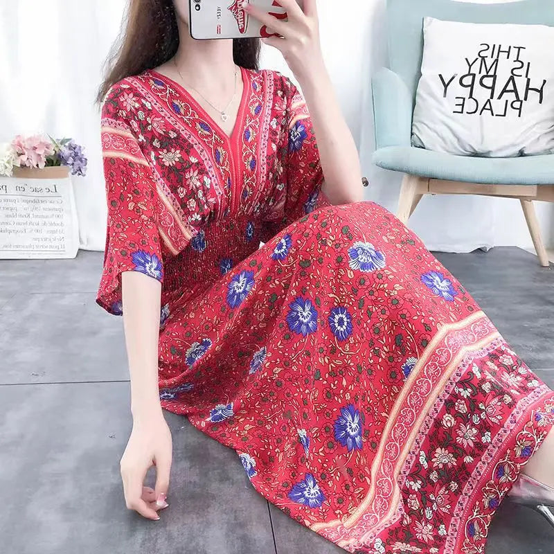 Zayana | Bohemian jurk met print voor dames – Lange, nonchalante boho-maxi-zomerjurk