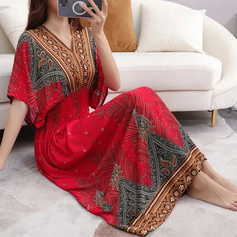 Zayana | Bohemian jurk met print voor dames – Lange, nonchalante boho-maxi-zomerjurk