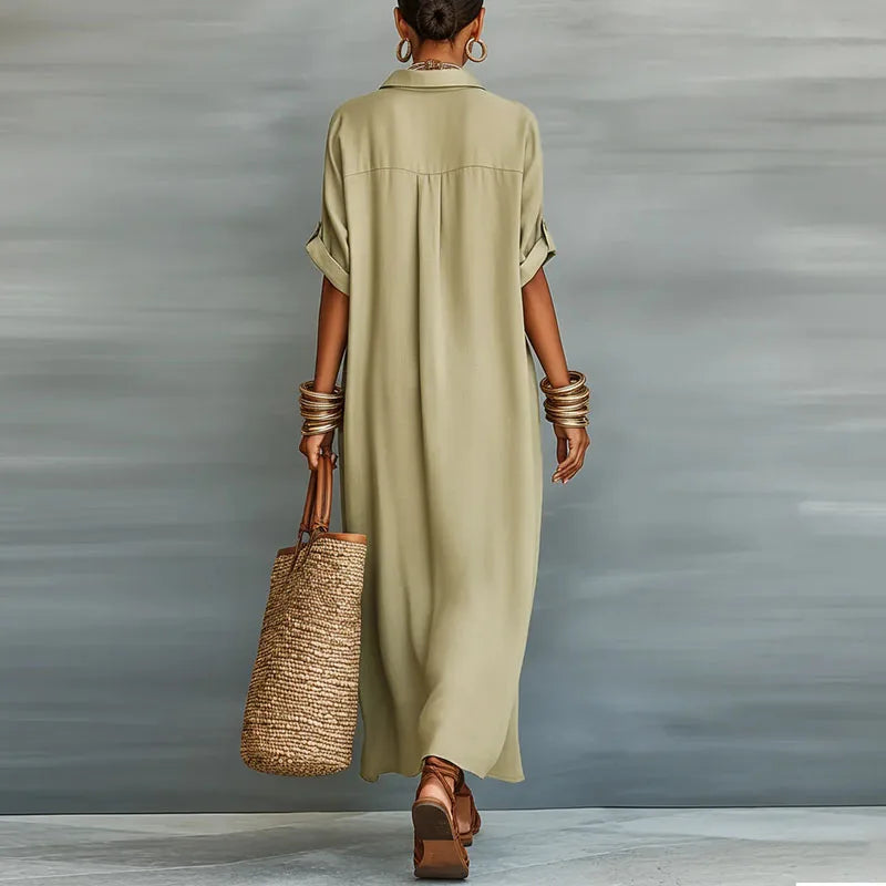 Lana | Casual Maxi Overhemdjurk voor Dames – Lange Knoopjurk met Relaxte Pasvorm