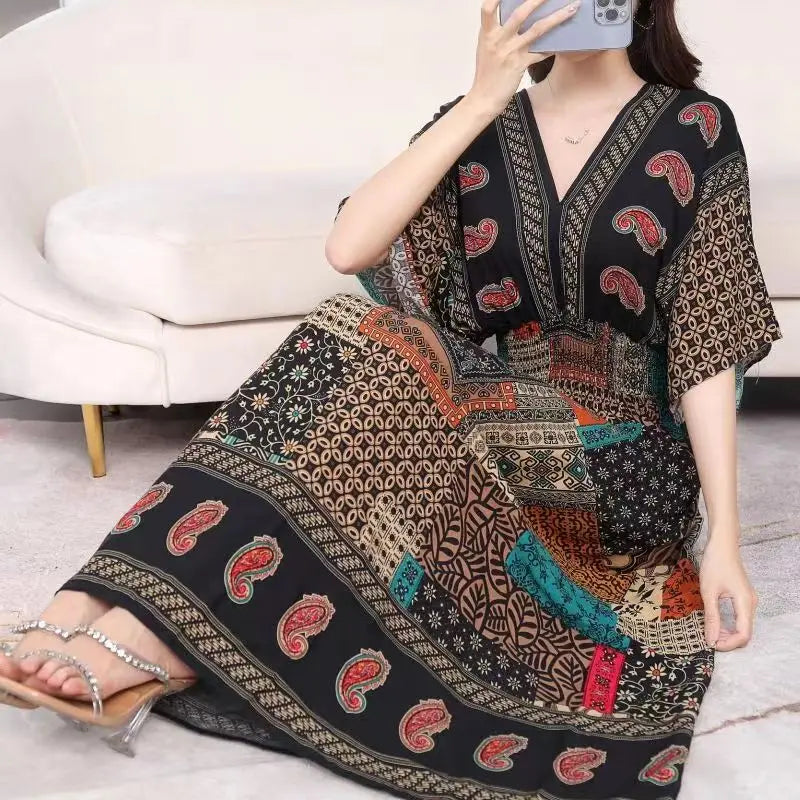 Zayana | Bohemian jurk met print voor dames – Lange, nonchalante boho-maxi-zomerjurk