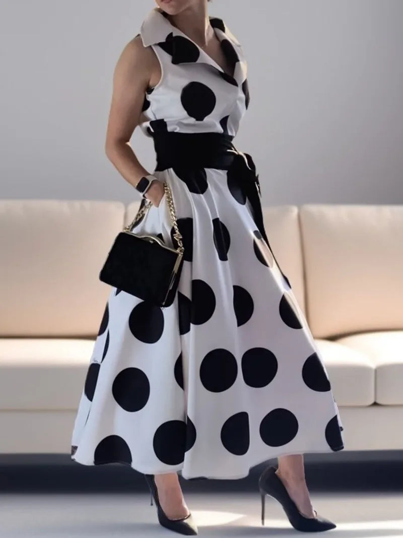 Kairi | Elegante Dames Midi Jurk – Jurk met Stippen, Comfortabele Pasvorm en Soepelvallend Design