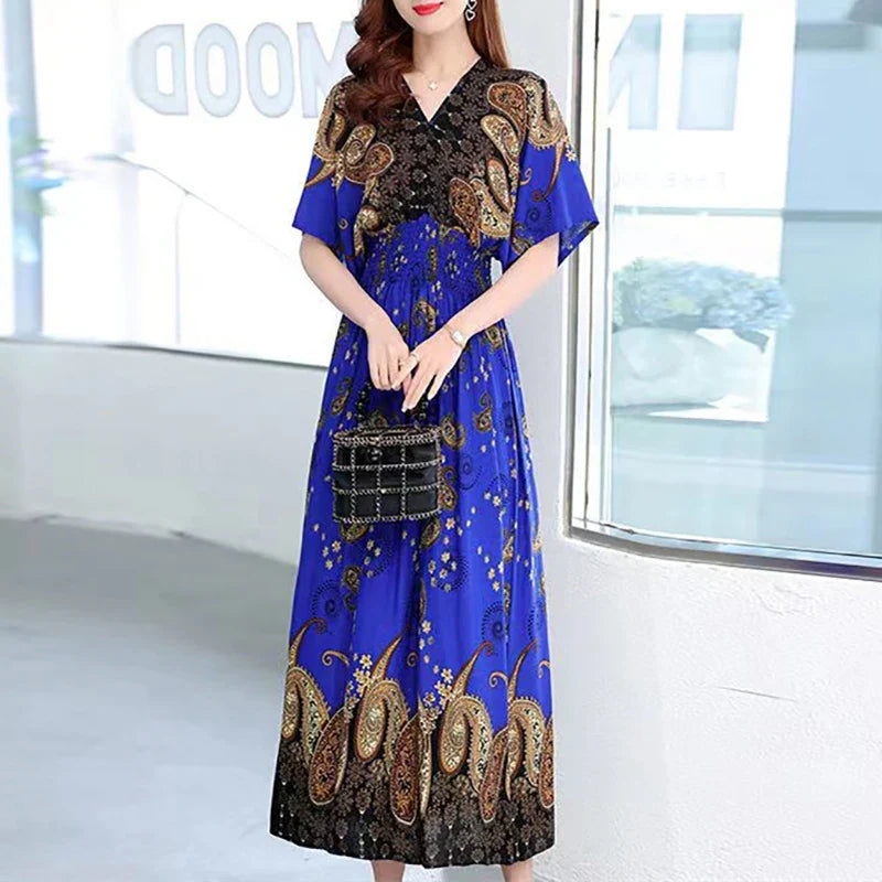 Zayana | Bohemian jurk met print voor dames – Lange, nonchalante boho-maxi-zomerjurk
