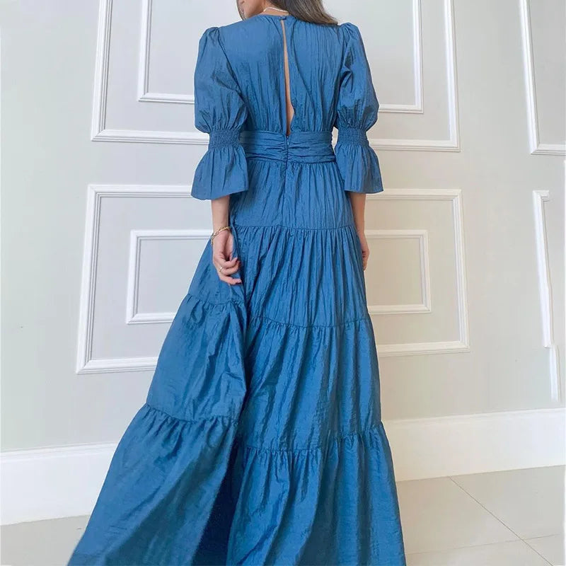 Aelira | Elegante lange jurk met drapering – Formele maxi-jurk voor dames