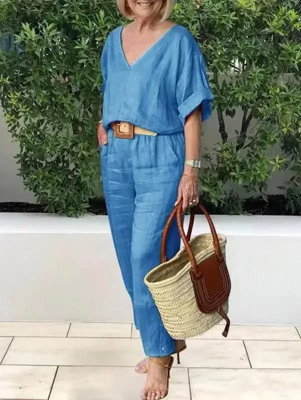 Corinae | Casual lente-outfit voor dames – Tweedelige set met bloemenprint, top met relaxte pasvorm