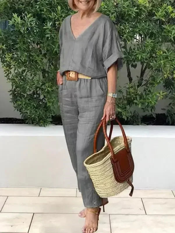 Corinae | Casual lente-outfit voor dames – Tweedelige set met bloemenprint, top met relaxte pasvorm