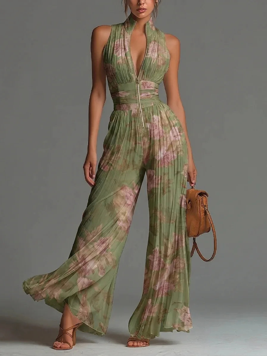 Maxine | Dames Geplooide Jumpsuit met Wijde Pijpen – Elegante Chique One-Piece Outfit