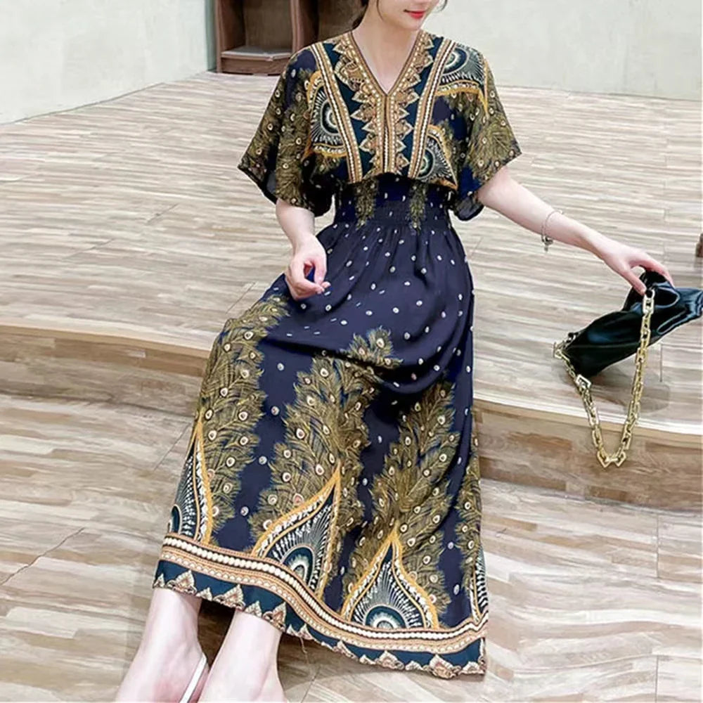 Zayana | Bohemian jurk met print voor dames – Lange, nonchalante boho-maxi-zomerjurk