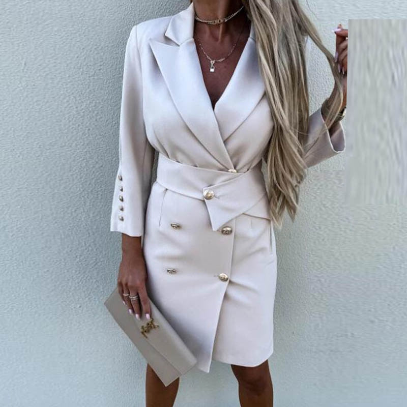 Cyralyn | Elegante dames kantoor midi jurk – Professionele zakelijke werkjurk met korte mouwen