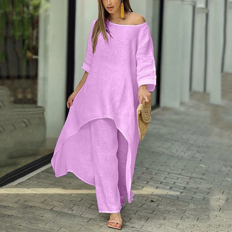 Jovessa | Zomerse katoen-linnen set voor dames – bij elkaar passende outfit met top en broek