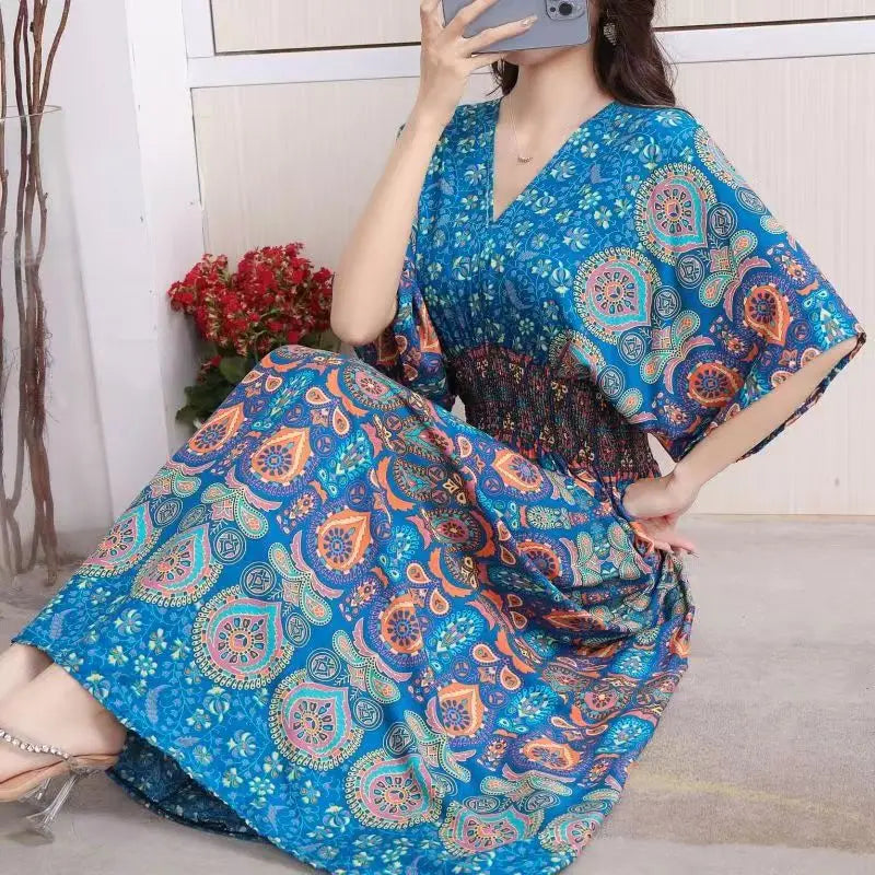 Zayana | Bohemian jurk met print voor dames – Lange, nonchalante boho-maxi-zomerjurk