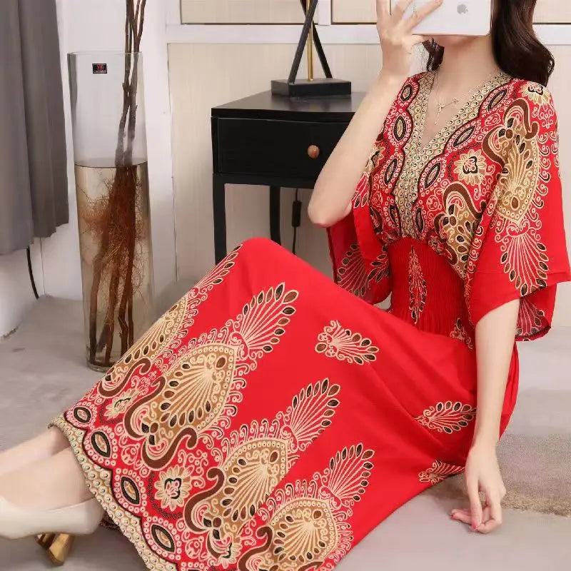 Zayana | Bohemian jurk met print voor dames – Lange, nonchalante boho-maxi-zomerjurk