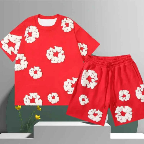Arianne | Dames Katoenen Tweedelige Shortset – 3D Bloemen Blouse met Knopen en Bijpassende Shorts