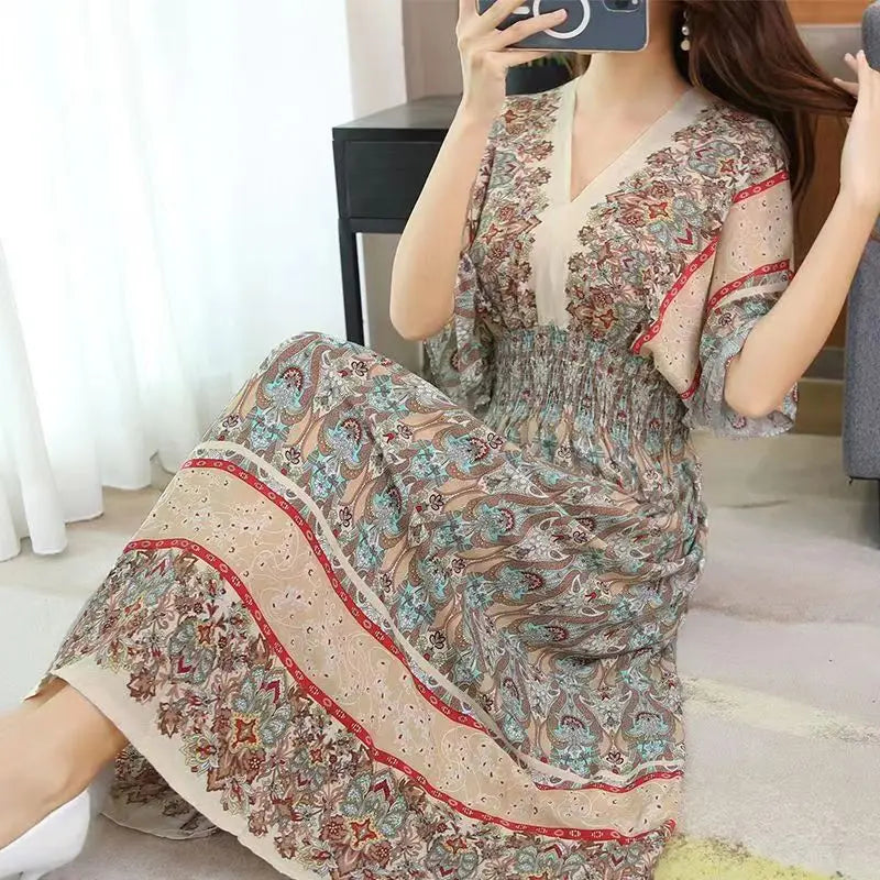Zayana | Bohemian jurk met print voor dames – Lange, nonchalante boho-maxi-zomerjurk