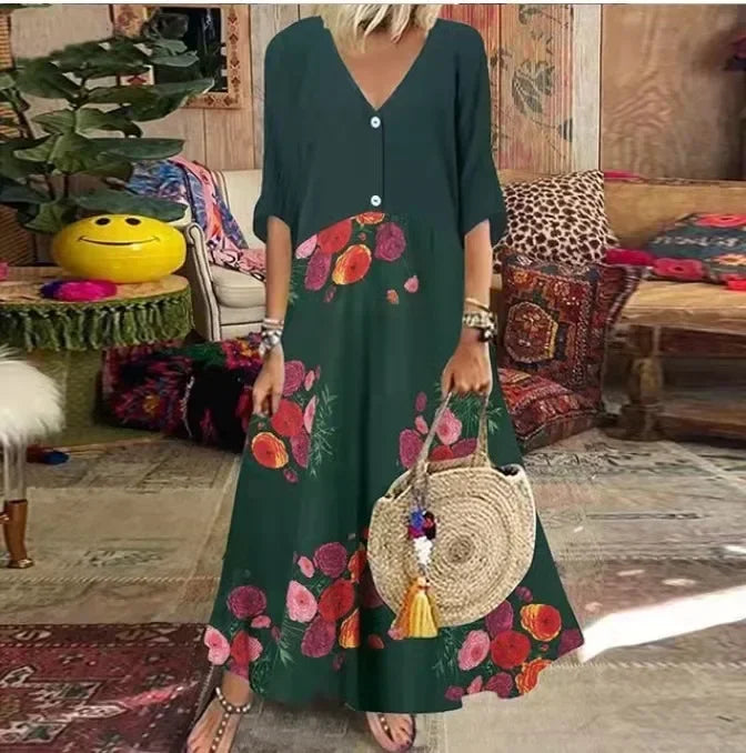 Velina | Lange jurk met bloemenprint voor dames – Casual-elegante maxi-jurk voor de lente en zomer