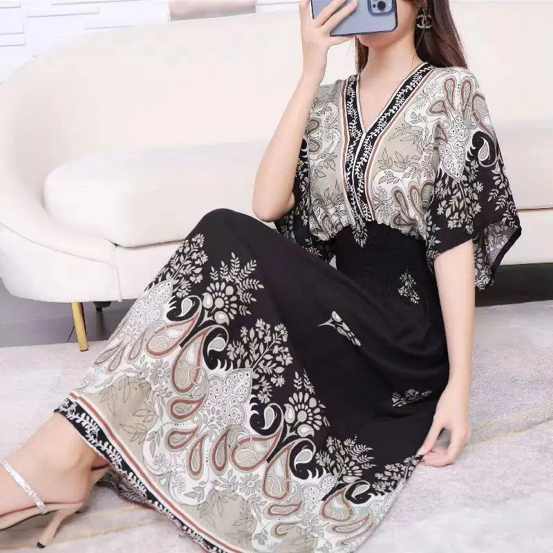 Zayana | Bohemian jurk met print voor dames – Lange, nonchalante boho-maxi-zomerjurk