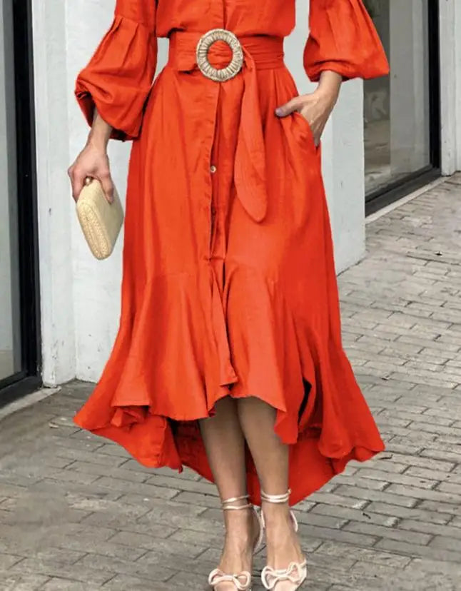 Galisse | cElegante asymmetrische damesjurk – Maxi-jurk met lange mouwen, V-hals