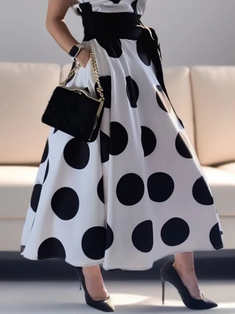 Kairi | Elegante Dames Midi Jurk – Jurk met Stippen, Comfortabele Pasvorm en Soepelvallend Design