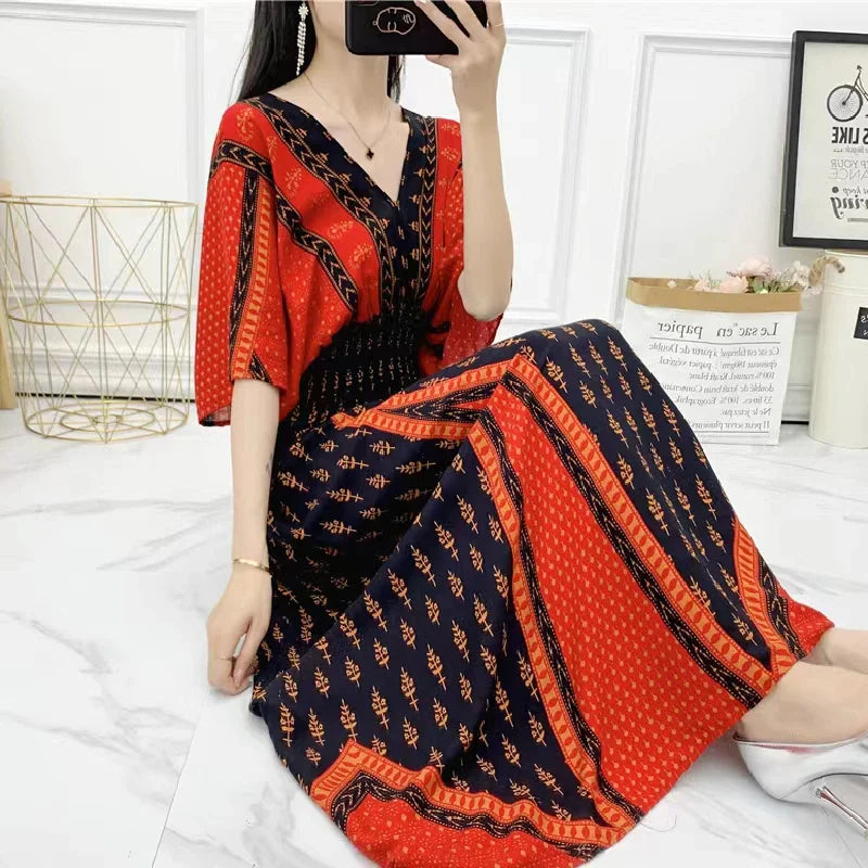 Zayana | Bohemian jurk met print voor dames – Lange, nonchalante boho-maxi-zomerjurk