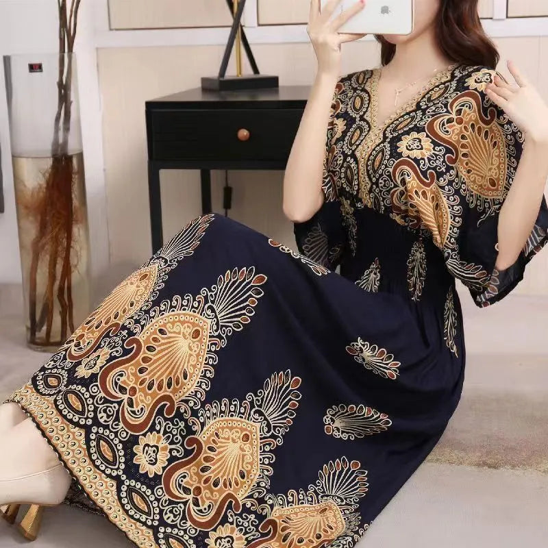 Zayana | Bohemian jurk met print voor dames – Lange, nonchalante boho-maxi-zomerjurk