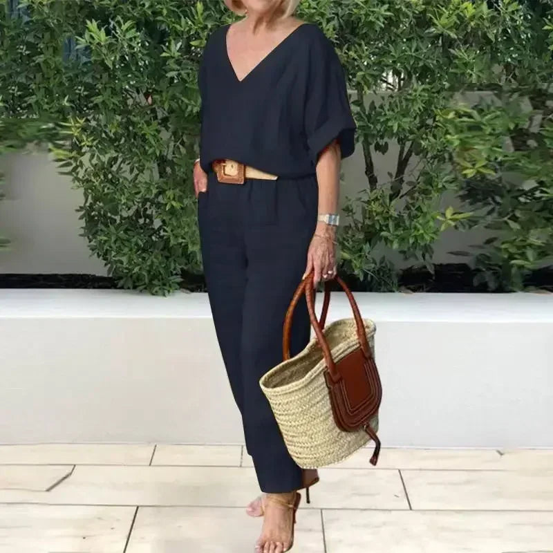 Corinae | Casual lente-outfit voor dames – Tweedelige set met bloemenprint, top met relaxte pasvorm