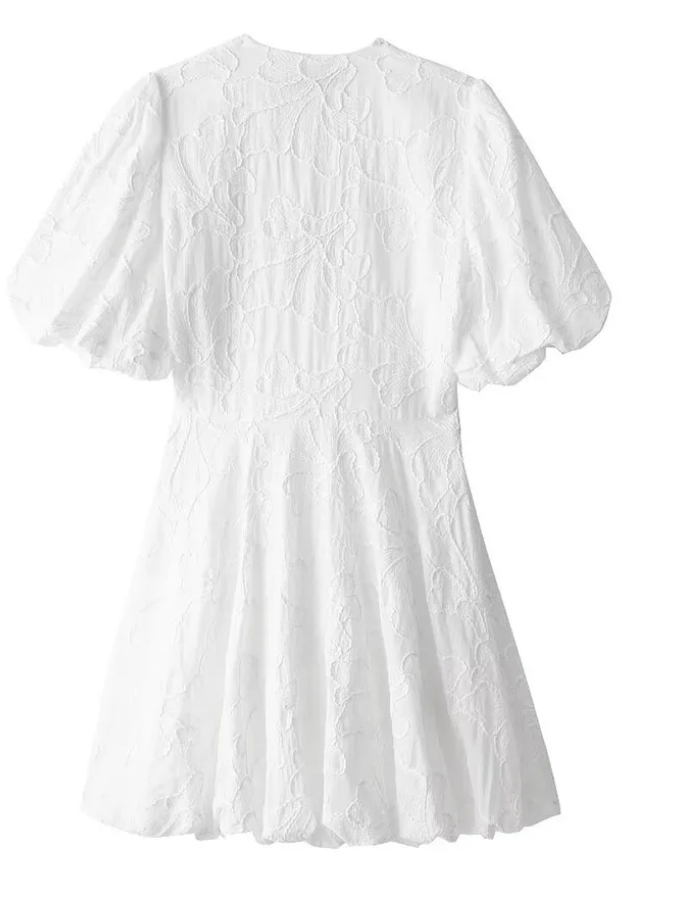 Jessalira | Dames Elegante V-hals Mini-jurk – Geborduurde Jurk met Pofmouwen