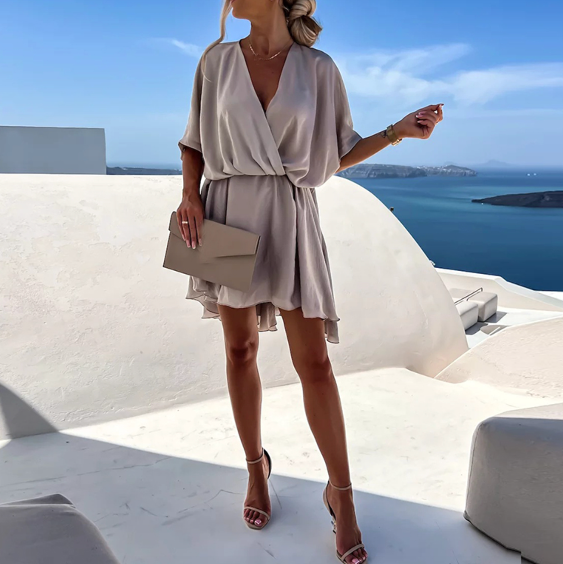 Lenora | Women's Elegant Short Dress – Flowy Wrap Dress with Feminine Silhouette