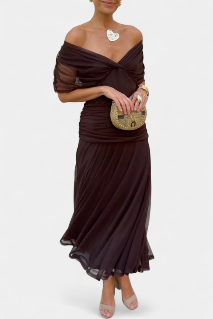 Blair | Geplooide Maxi Jurk voor Dames – Elegante Lange Bloemenjurk met V-Hals