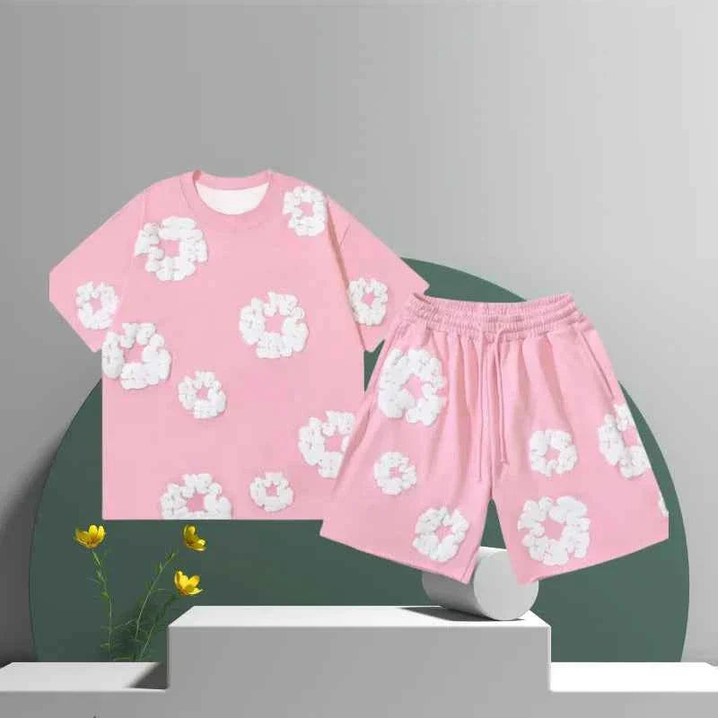 Arianne | Dames Katoenen Tweedelige Shortset – 3D Bloemen Blouse met Knopen en Bijpassende Shorts