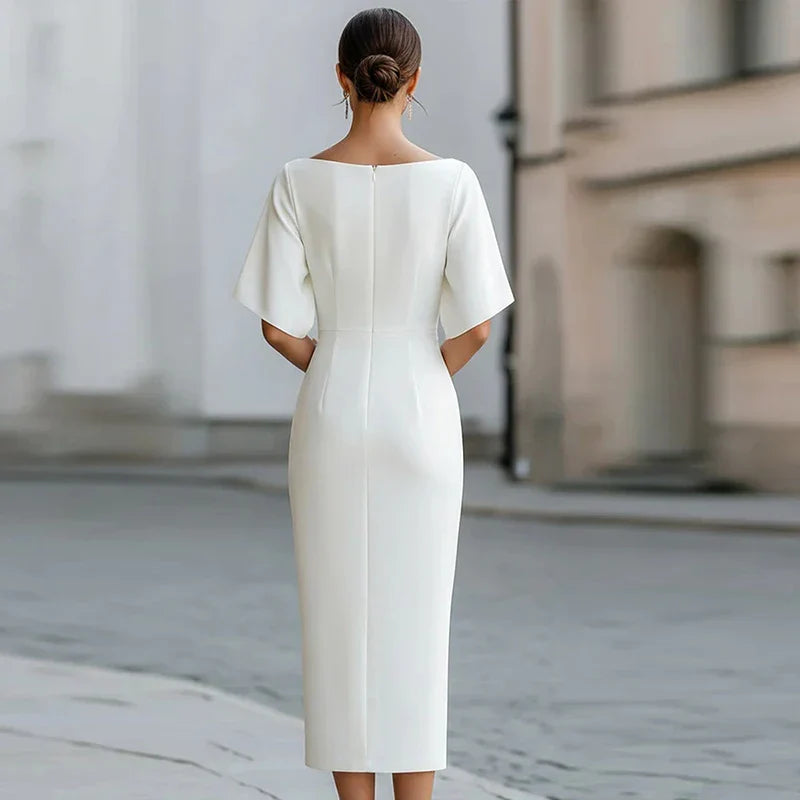 Hollis | Casual Elegante Midi Jurk voor Dames – Fit & Flare Jurk met Boothals