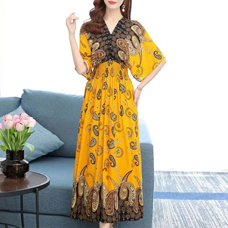 Zayana | Bohemian jurk met print voor dames – Lange, nonchalante boho-maxi-zomerjurk