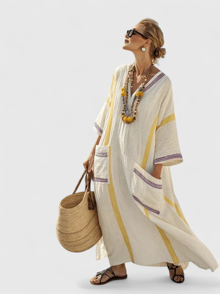 Mia | Boho Meadow maxi-jurk voor dames – Elegante jurk met bloemenprint en V-hals