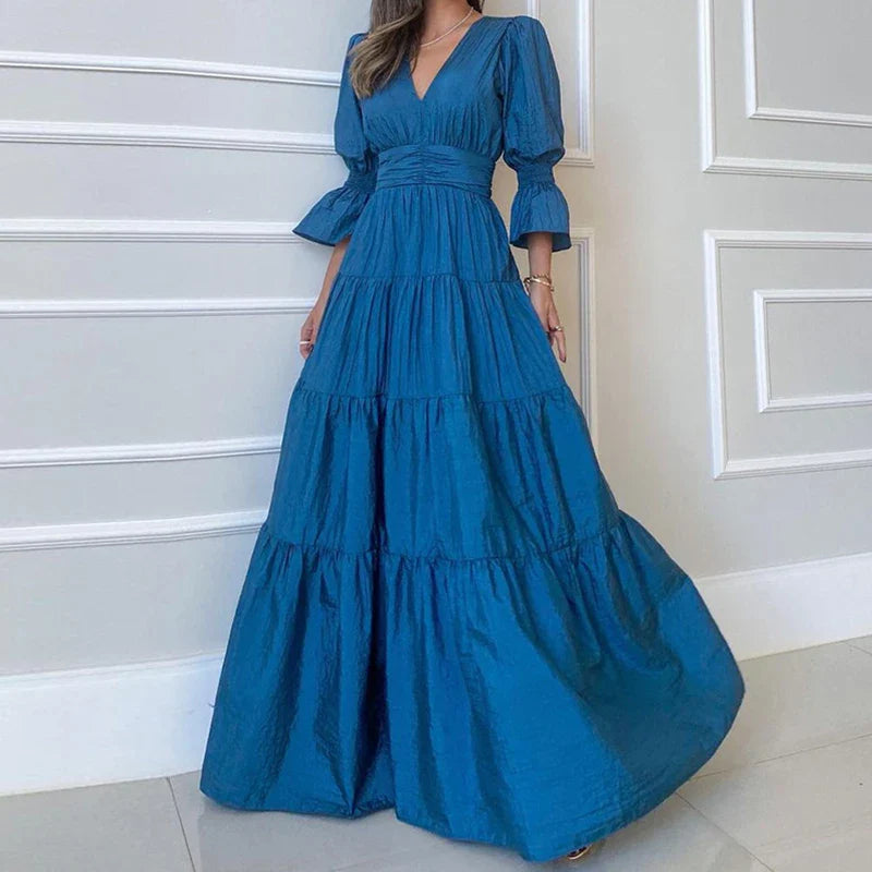 Aelira | Elegante lange jurk met drapering – Formele maxi-jurk voor dames