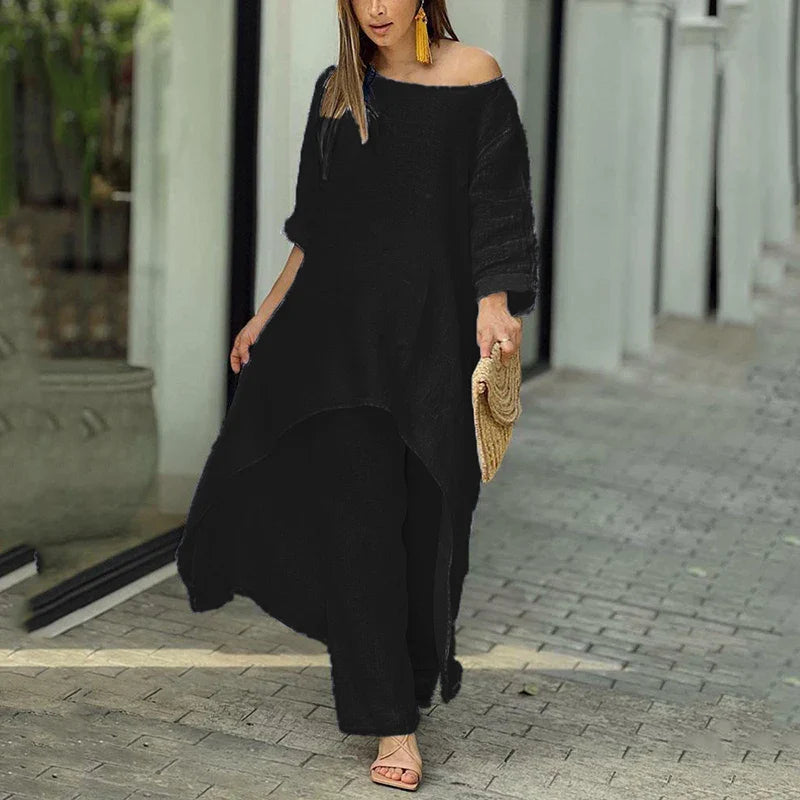 Jovessa | Zomerse katoen-linnen set voor dames – bij elkaar passende outfit met top en broek