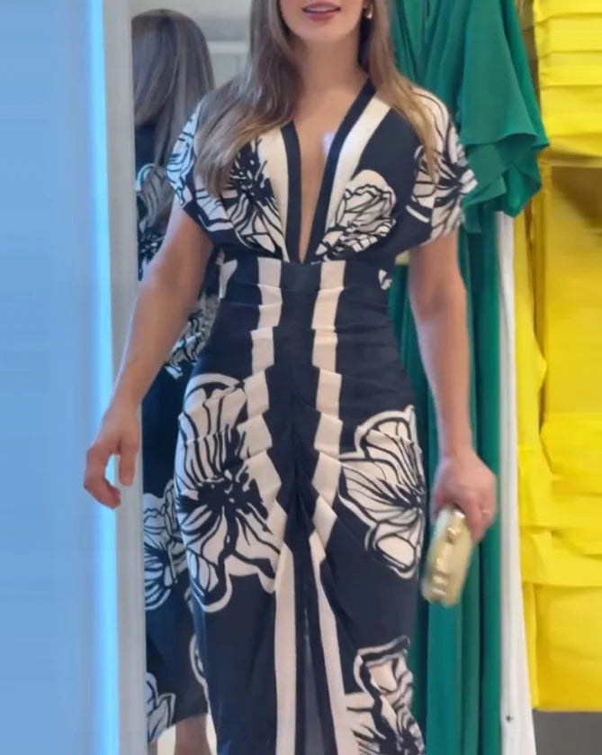 Felicity | Dames Jurk met Bloemenprint – Casual Elegante Midi-Jurk voor Elke Gelegenheid