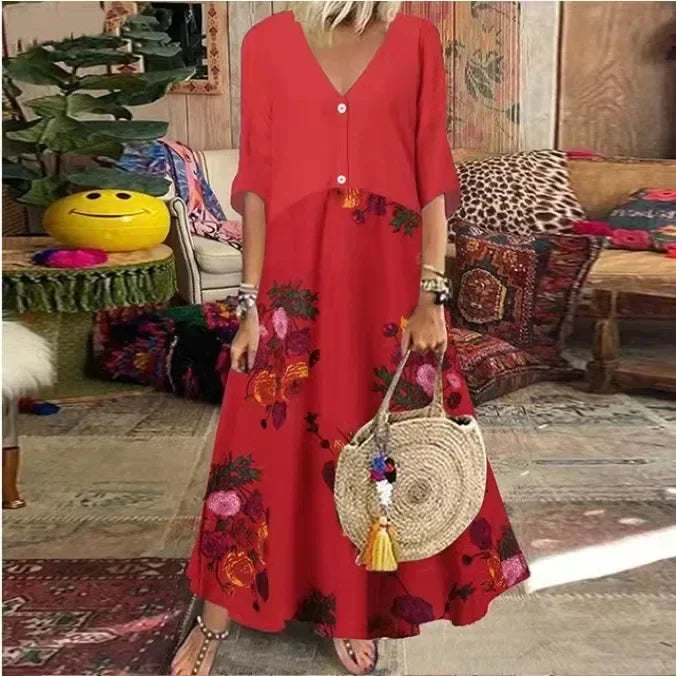 Velina | Lange jurk met bloemenprint voor dames – Casual-elegante maxi-jurk voor de lente en zomer
