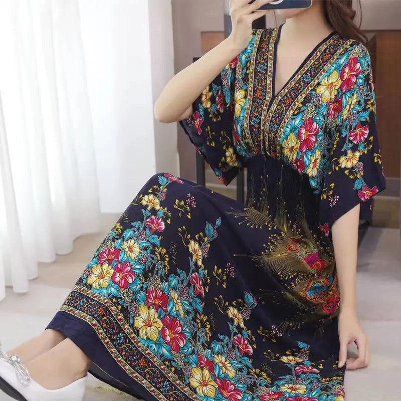 Zayana | Bohemian jurk met print voor dames – Lange, nonchalante boho-maxi-zomerjurk