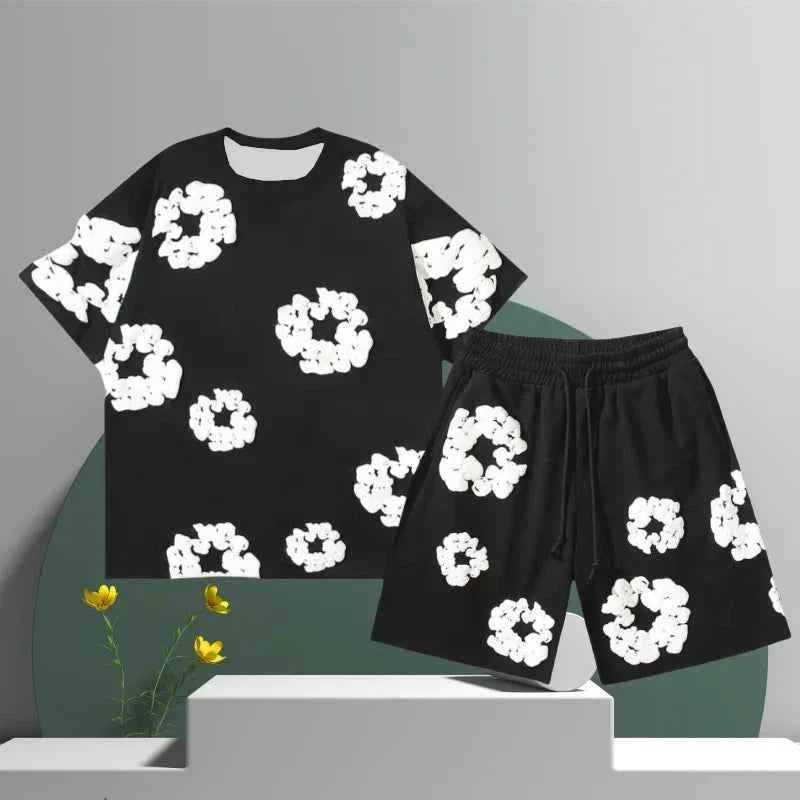 Arianne | Dames Katoenen Tweedelige Shortset – 3D Bloemen Blouse met Knopen en Bijpassende Shorts