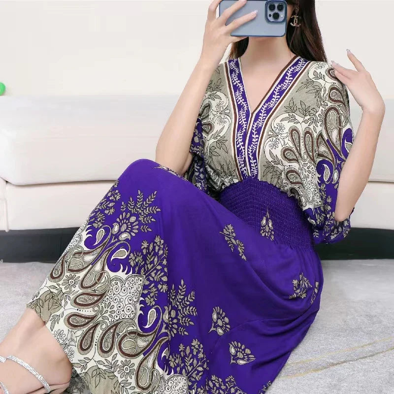 Zayana | Bohemian jurk met print voor dames – Lange, nonchalante boho-maxi-zomerjurk