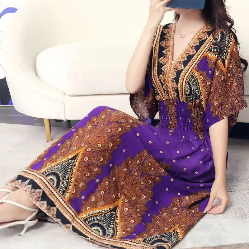 Zayana | Bohemian jurk met print voor dames – Lange, nonchalante boho-maxi-zomerjurk