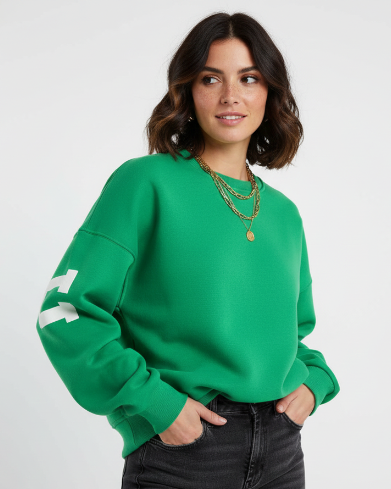 Almut | Dames Oversized Sweater met Ronde Hals en Grafische Mouwen