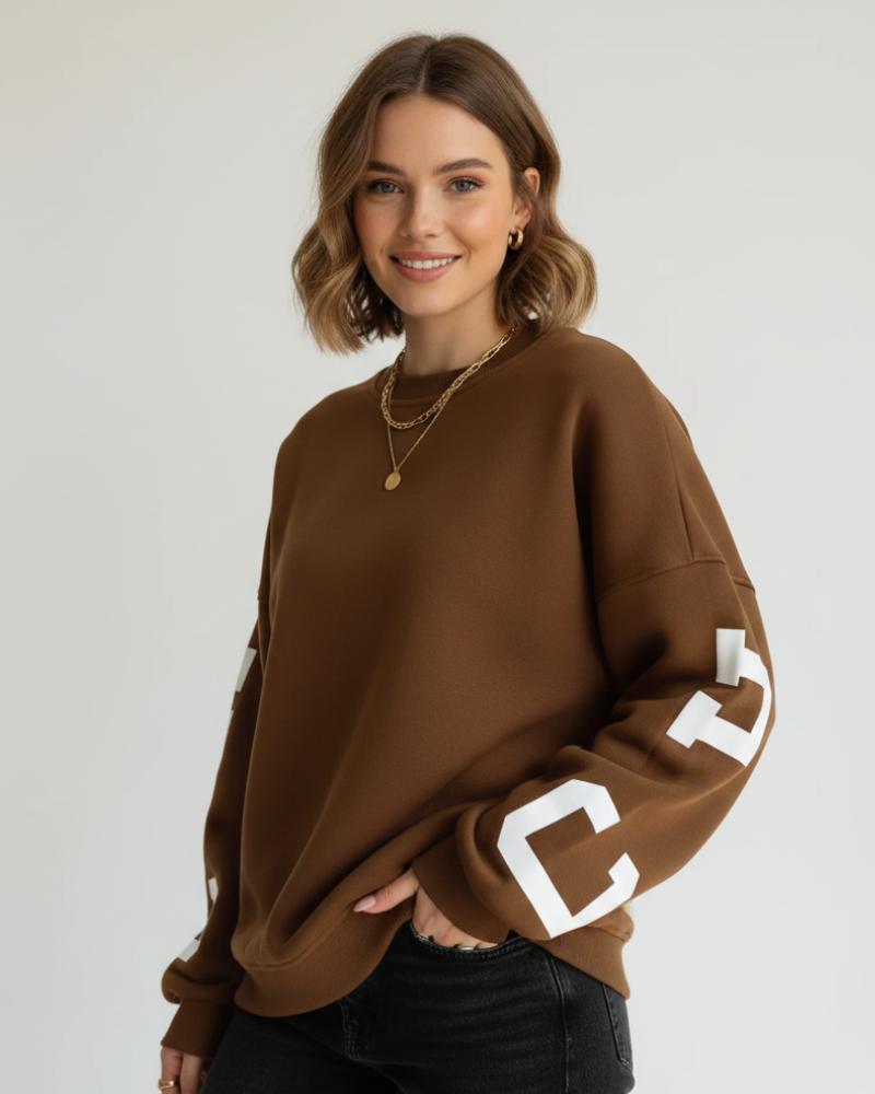 Almut | Dames Oversized Sweater met Ronde Hals en Grafische Mouwen
