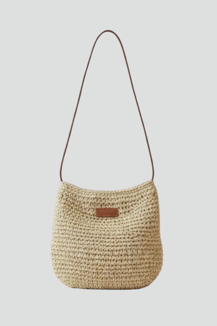 Pely | Compacte geweven schoudertas – Zomerse crossbody-strooitas voor dames