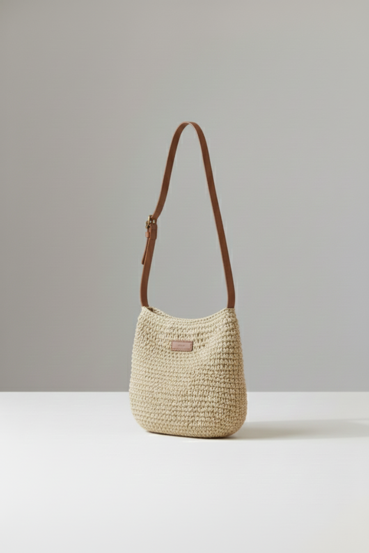 Pely | Compacte geweven schoudertas – Zomerse crossbody-strooitas voor dames