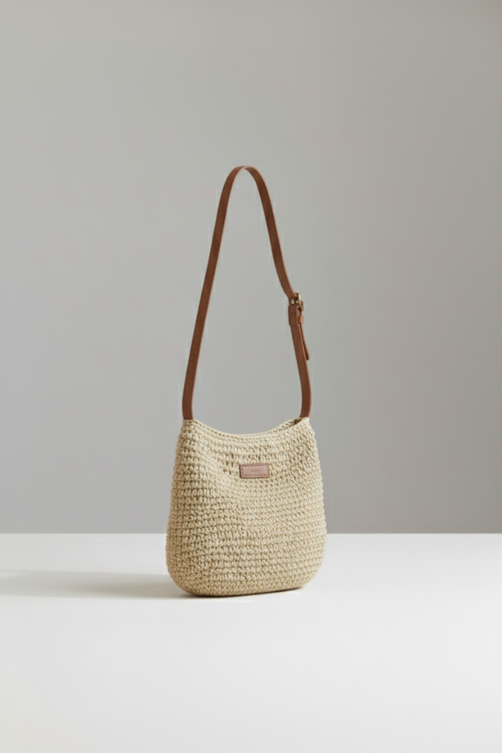 Pely | Compacte geweven schoudertas – Zomerse crossbody-strooitas voor dames
