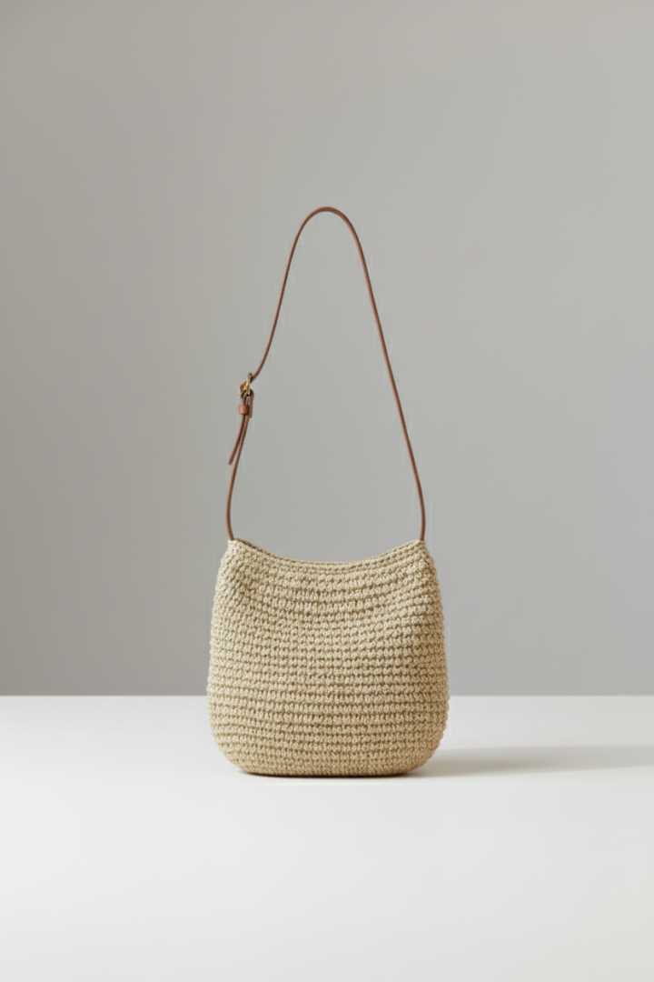 Pely | Compacte geweven schoudertas – Zomerse crossbody-strooitas voor dames